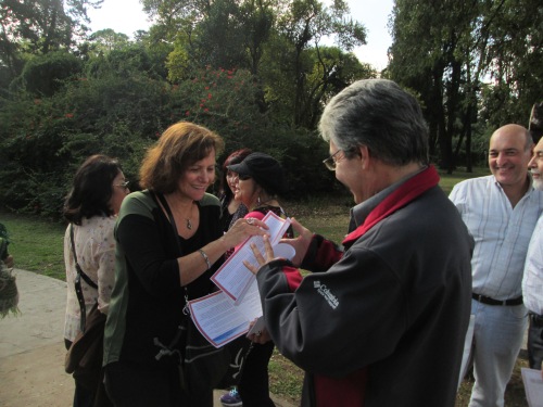 Nora Croatto, Team Coordinator Member of Peace Council Argentina Republic welcoming to enter the Park of Study La Reja, Moreno, Buenos Aires Province.